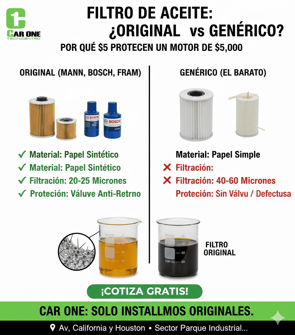 Filtro de Aceite Original vs Genérico: Por Qué $5 Más Protegen un Motor de $5,000
